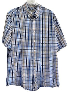 Nordstrom Blue Plaid Seersucker Short Sleeve Button Down Shirt, Size XL